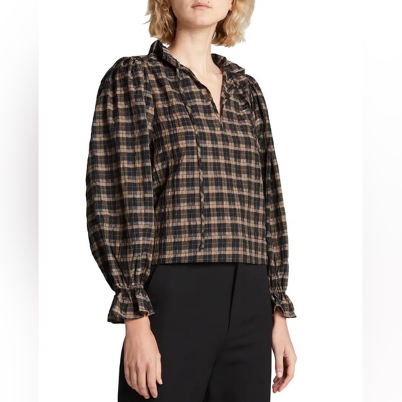 Ganni Tops - Ganni Seersucker Check Blouse
